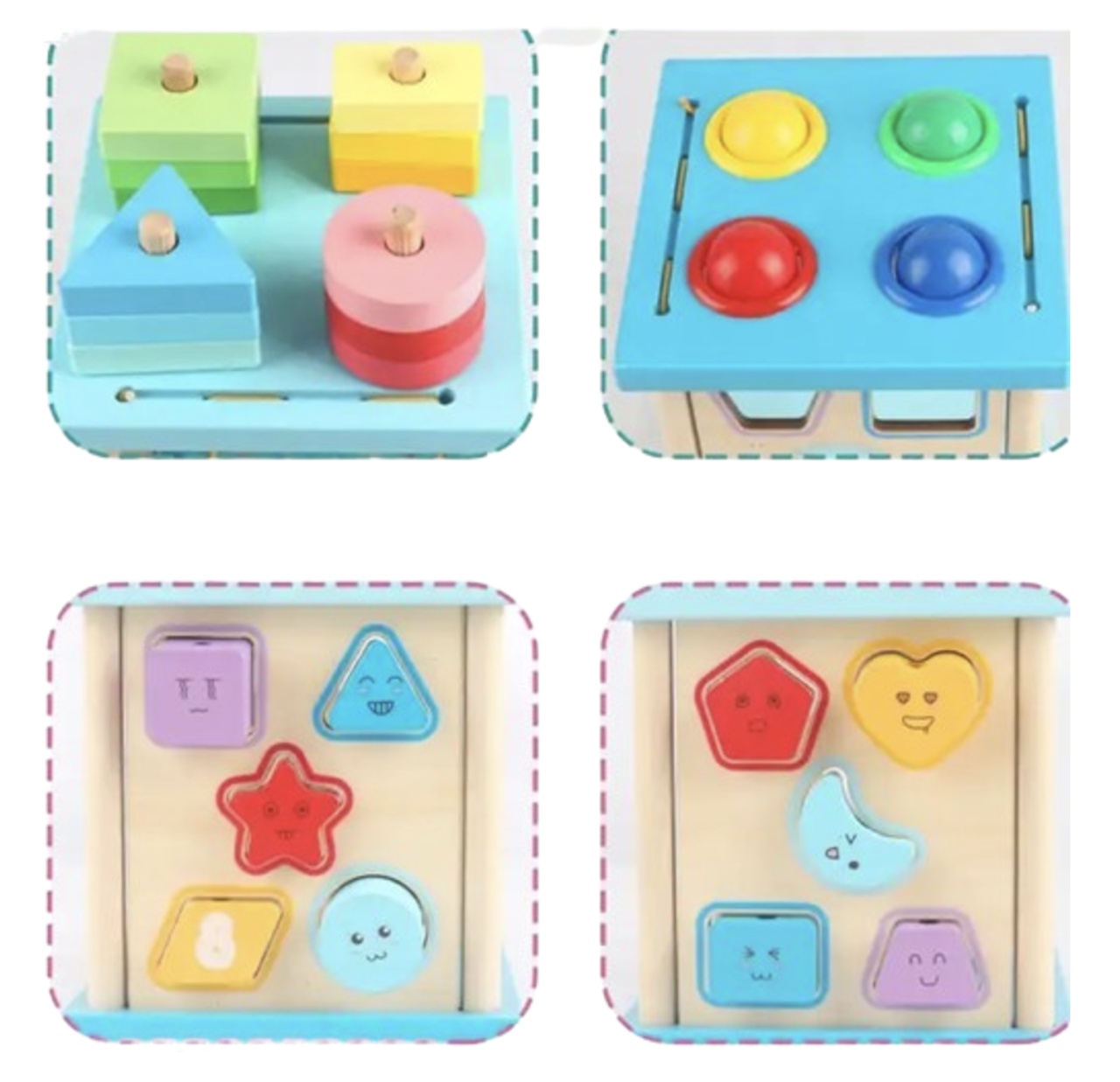 Cub Montessori cu activitati, 5 in 1, cu sortator de forme geometrice, din lemn - 2 | YEO