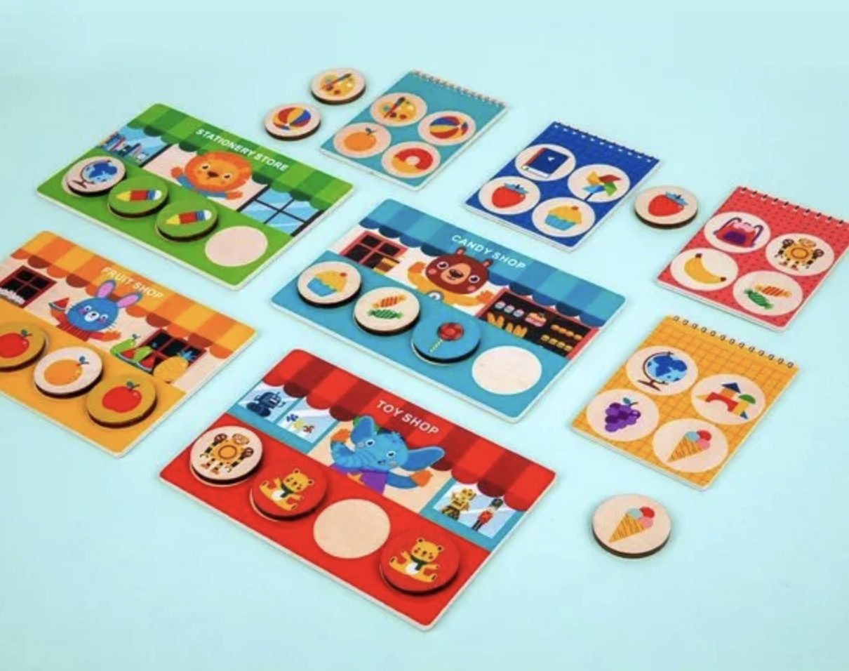 Joc Montessori de asociere si memorie Animal Supermarket, din lemn - 1 | YEO