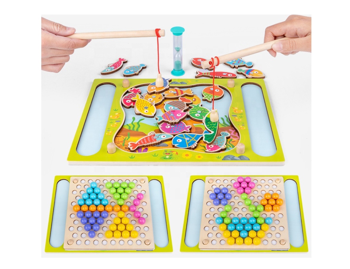 Joc Montessori de dexteritate si pescuit Fishing Beads, din lemn - 1 | YEO