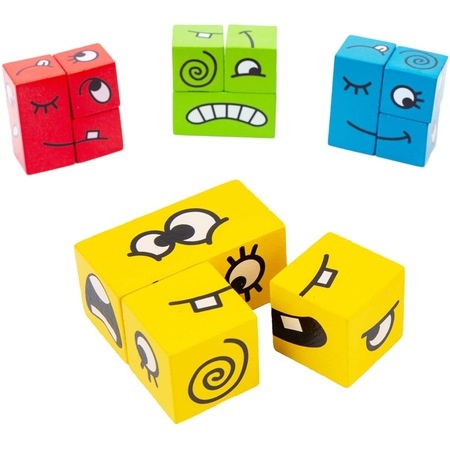 Joc Montessori si Puzzle cuburi - Exprimarea emotiilor, din lemn - 2 | YEO