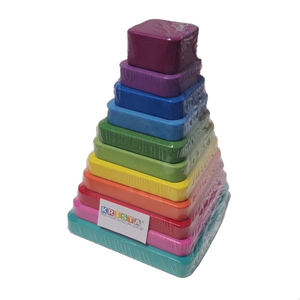 Joc Montessori Turnul Curcubeu Patrat, si tangram, 20 piese, din lemn - 2 | YEO