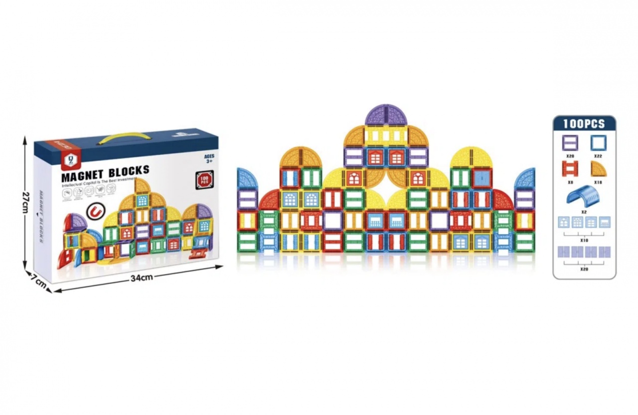 Joc STEM de constructie Magnet Blocks, cu 100 piese magnetice - 1 | YEO
