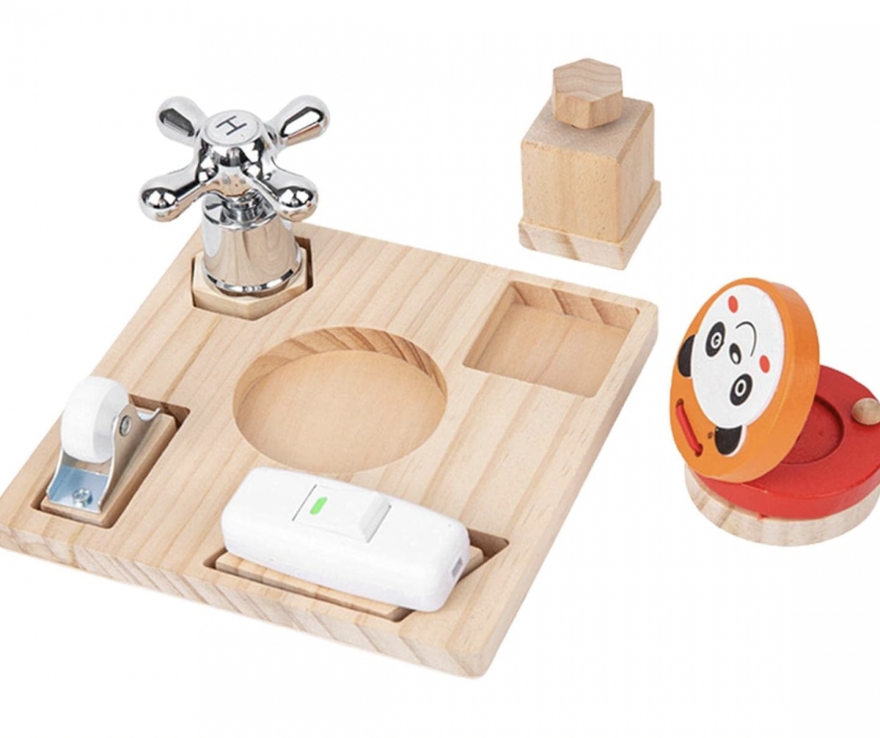 Placa Busy Board cu 5 activitati, tine-l ocupat pe bebe, din lemn - 1 | YEO