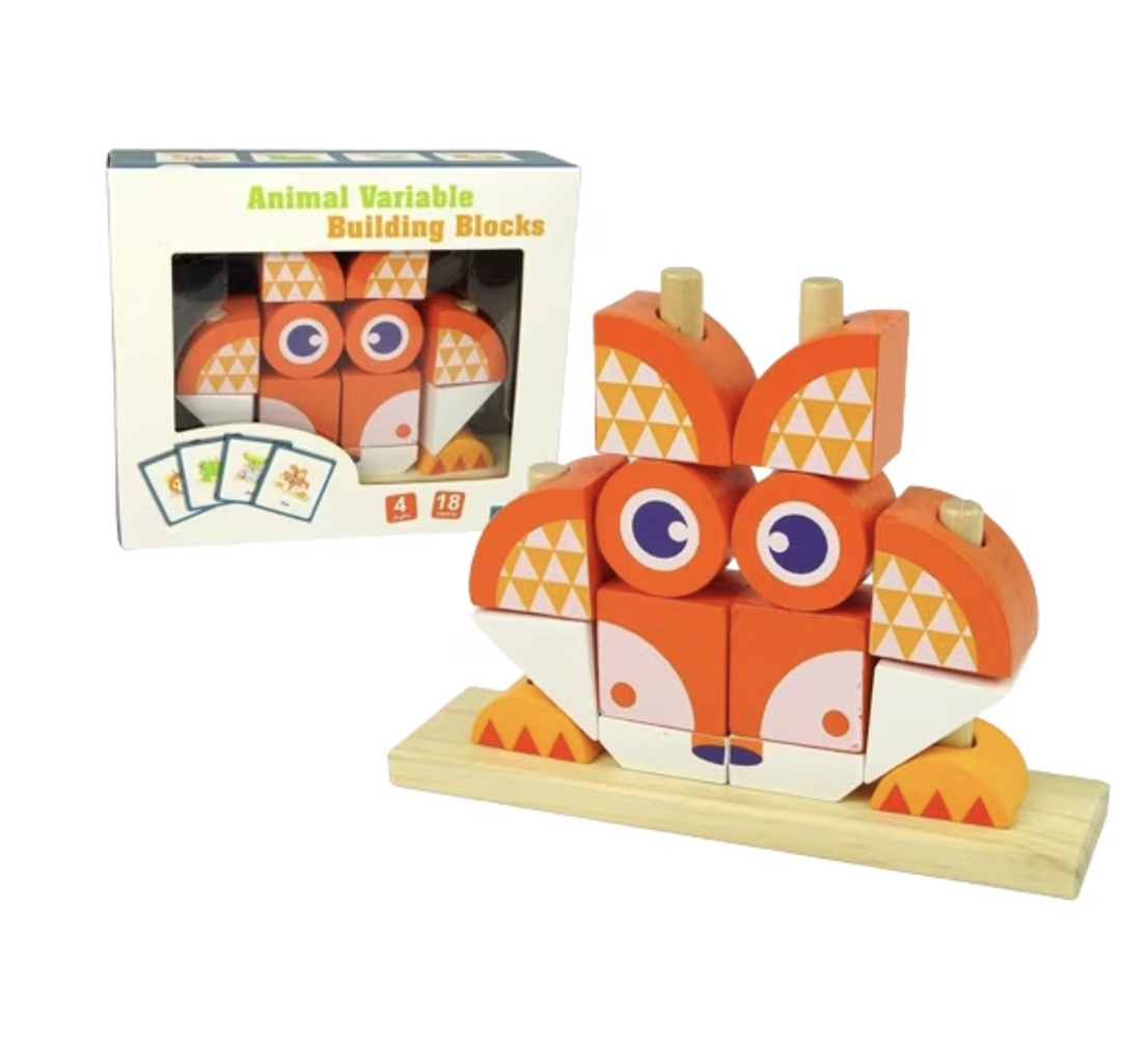 Puzzle 3D din 12 cuburi colorate, pe tije, Vulpea portocalie - 3 | YEO