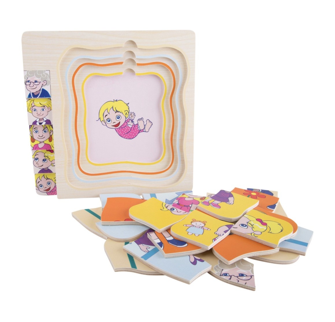 Puzzle in 5 straturi, Etapele vietii de la fetita la bunica, din lemn - 3 | YEO