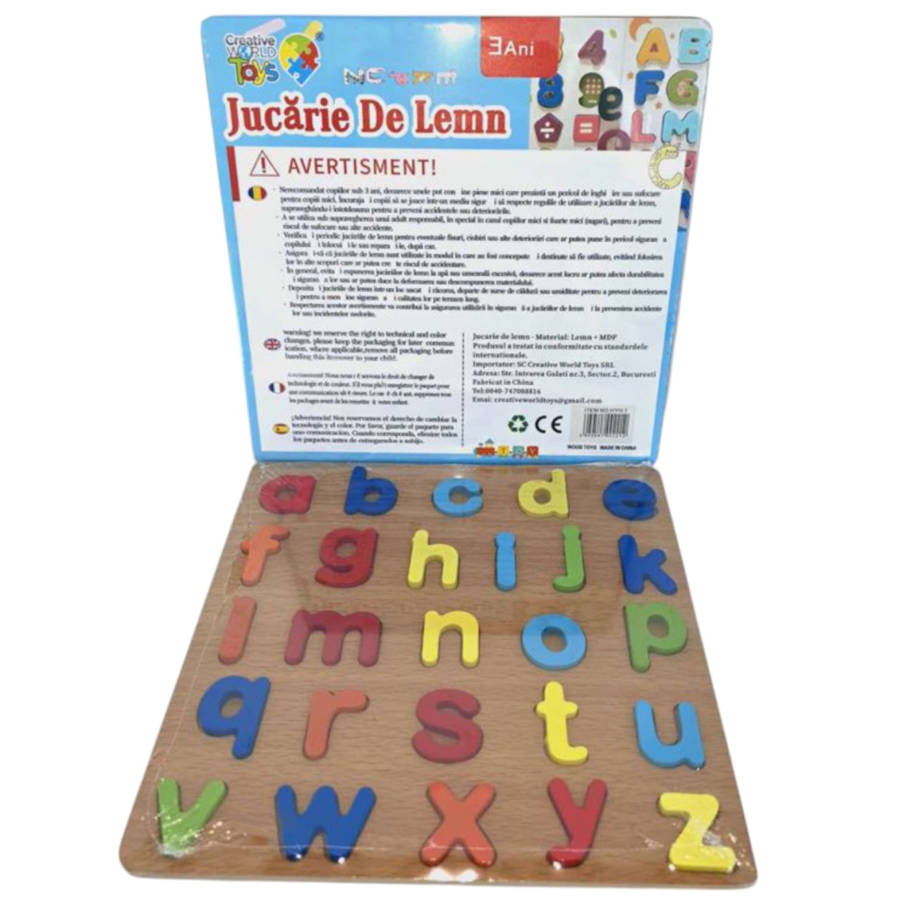 Puzzle incastru 3D litere mici, din lemn, 20x20 cm - 3 | YEO