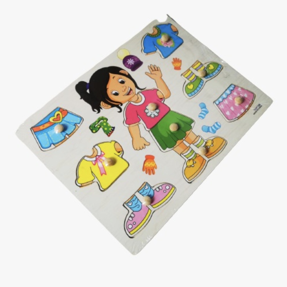 Puzzle Incastru Imbraca fetita, cu Buton si Imagini, din lemn - 1 | YEO