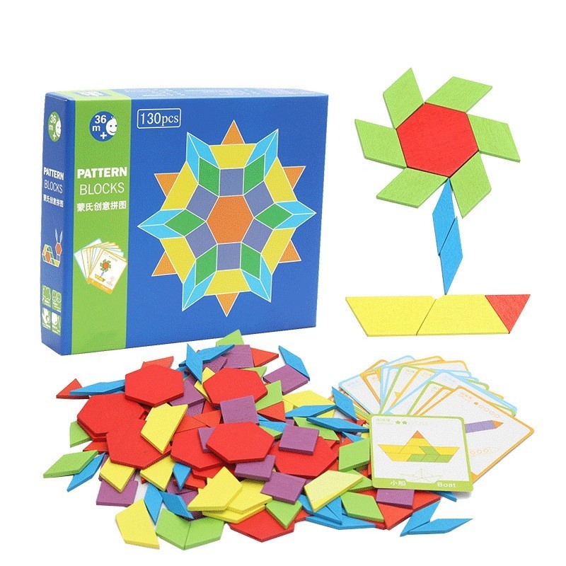 Puzzle Tangram 130 Piese din lemn