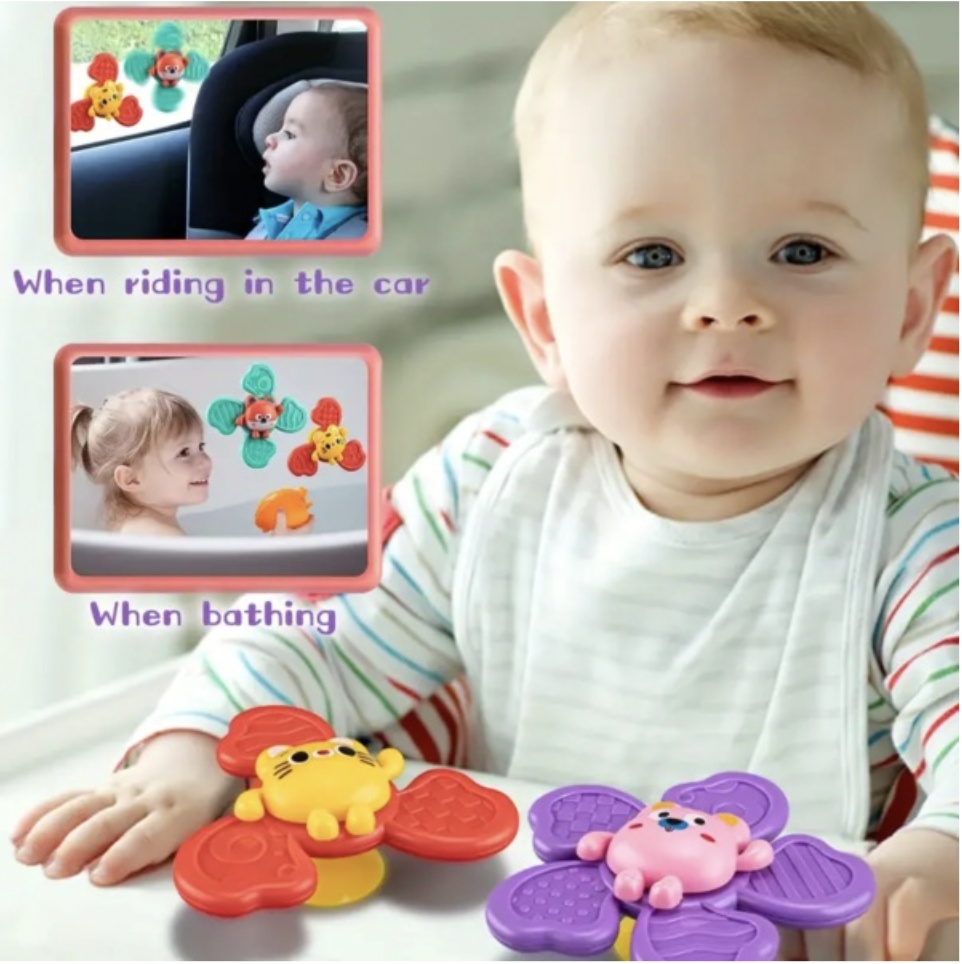 Set 3 jucarii senzoriale cu spinner si ventuza, Animalute, pentru bebelusi - 2 | YEO