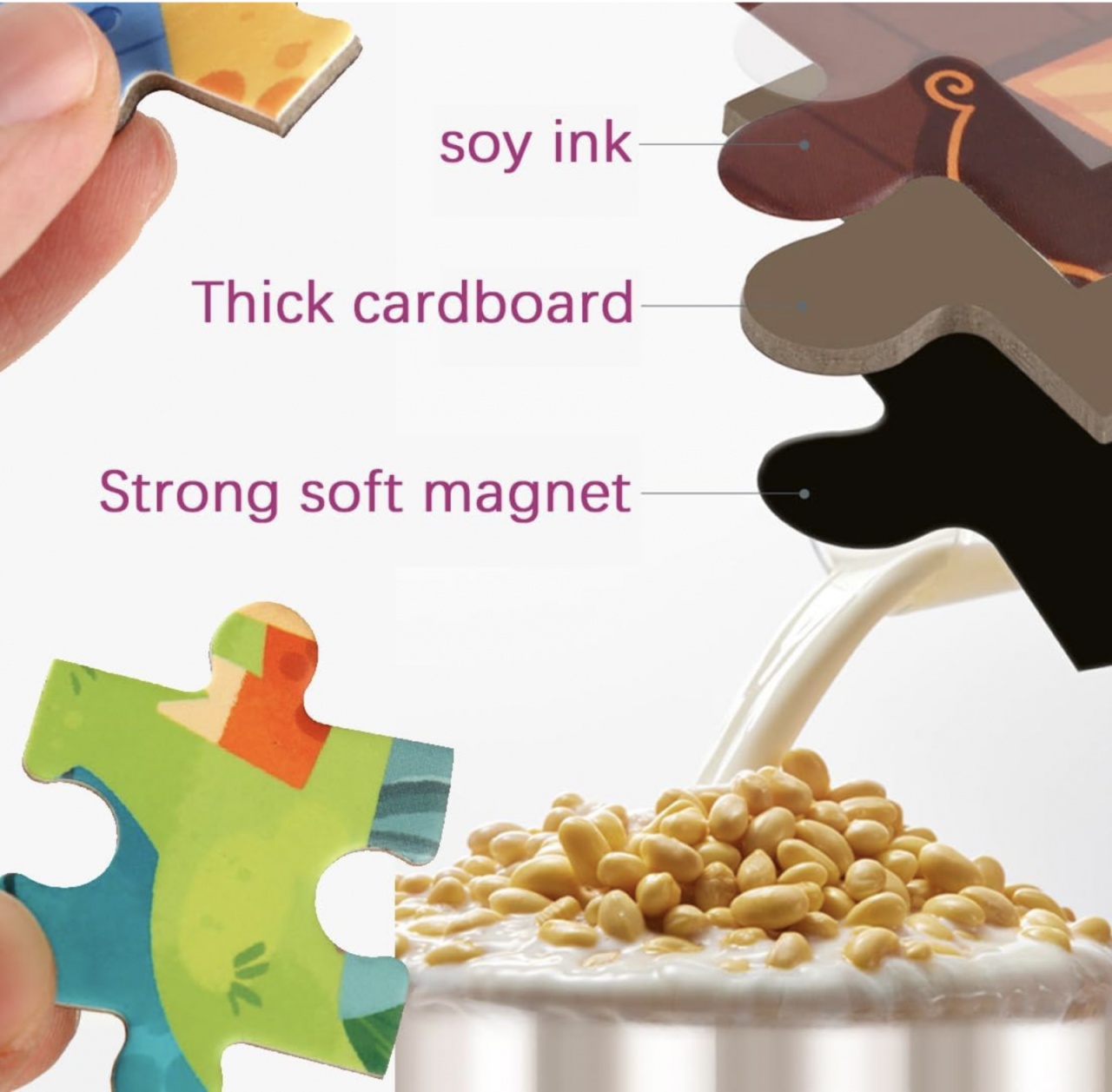 Set 4 puzzle-uri magnetice din lemn – animale, Montessori - 2 | YEO