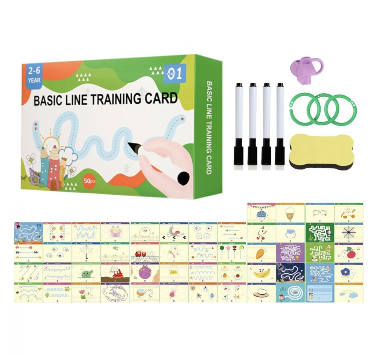 Set 50 cartonase reutilizabile pentru invatarea scrierii de mana si a desenului - 3 | YEO