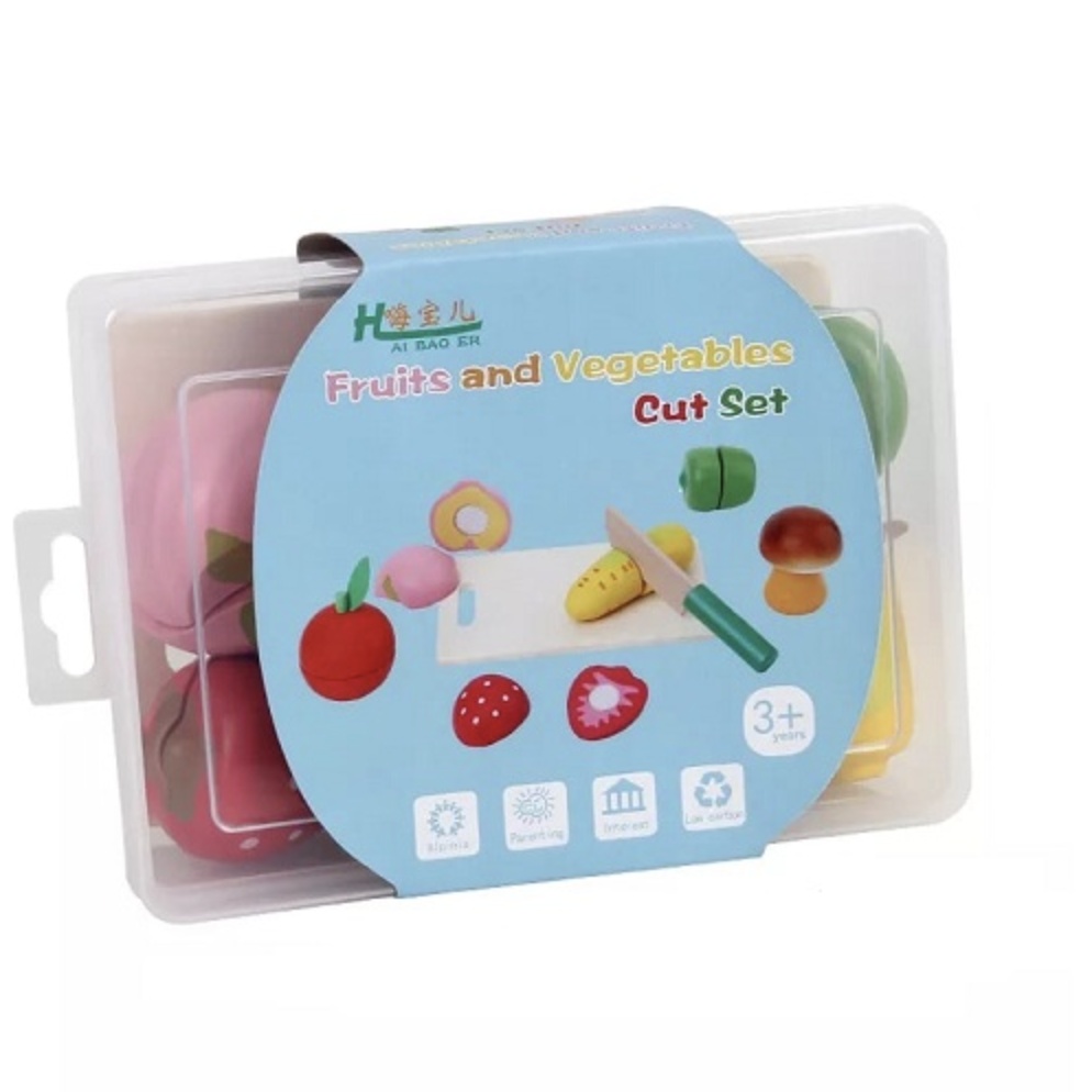 Set Cutie cu Tocator, Fructe și Legume din Lemn - 1 | YEO
