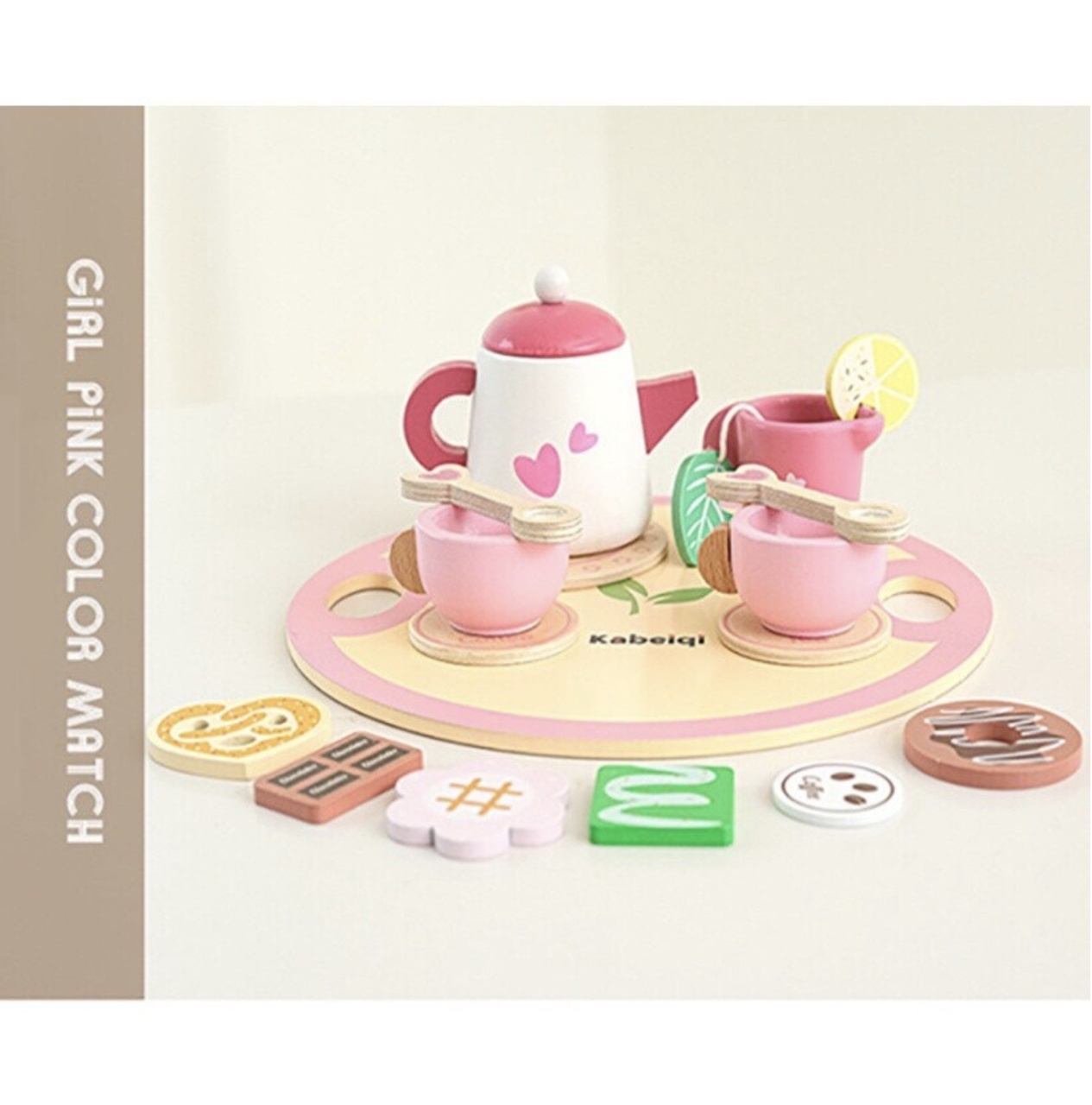 Set de ceai Montessori, din lemn, roz - 2 | YEO