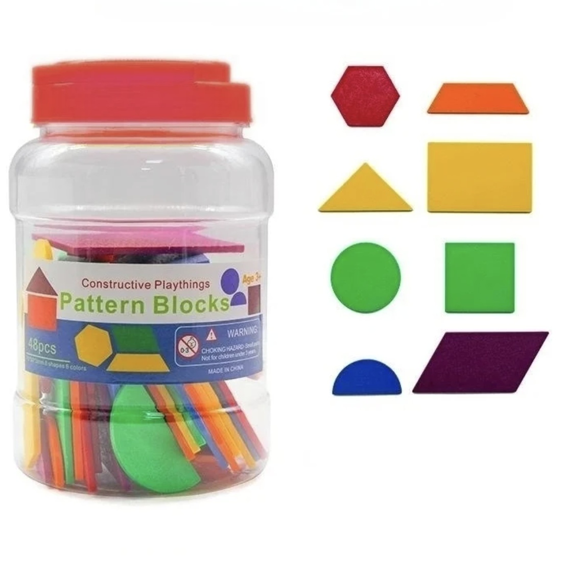 Set la Borcan cu 48 Forme Geometrice din Plastic – Activități Educative