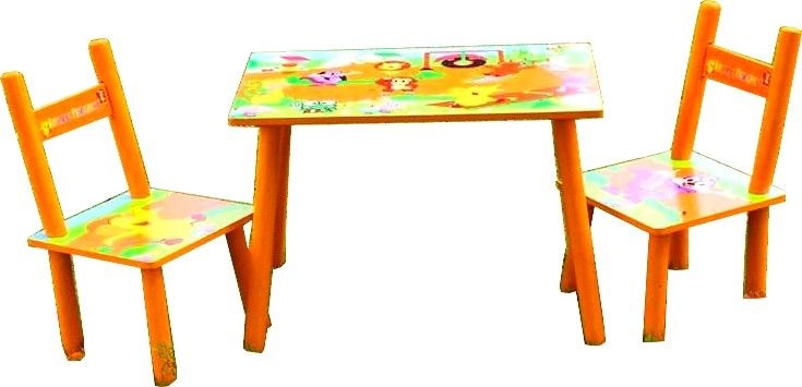 Set masuta cu doua scaune pentru copii, din MDF, portocaliu, 59x39x40 cm - 1 | YEO