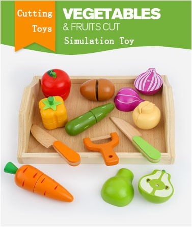 Set Montessori 12 Piese, Tavita cu legume si fructe de taiat, din lemn - 2 | YEO