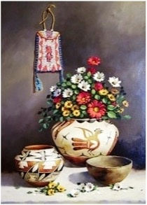 Tablou PM1005 Vase de lut cu flori, Picteaza dupa numere, cu rama de lemn, 40 x 50 cm