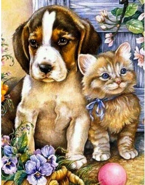 Tablou PM615, Calet si pisicuta, Picteaza dupa numere, cu rama de lemn, 20x30 cm - Krista