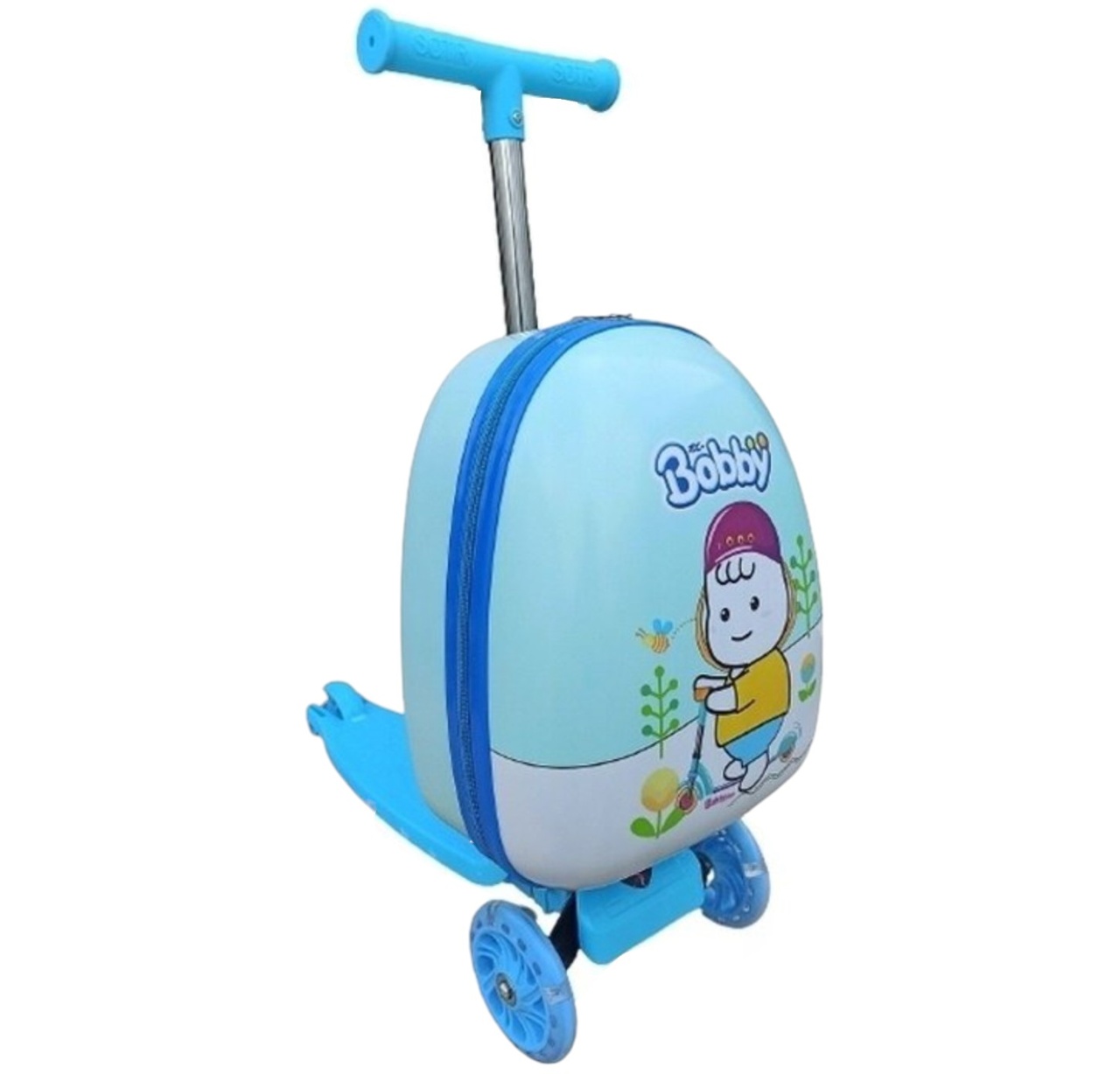 Trotineta 2 in 1 cu Ghiozdan Troler si Roti LED, 618-1 bleu - 1 | YEO