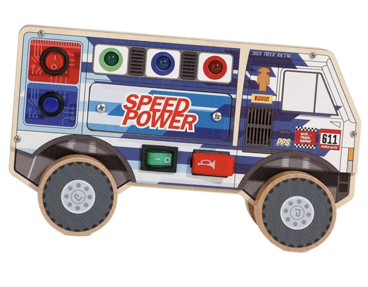 Busy Board Electric cu Multiple Activități, Camion, din lemn