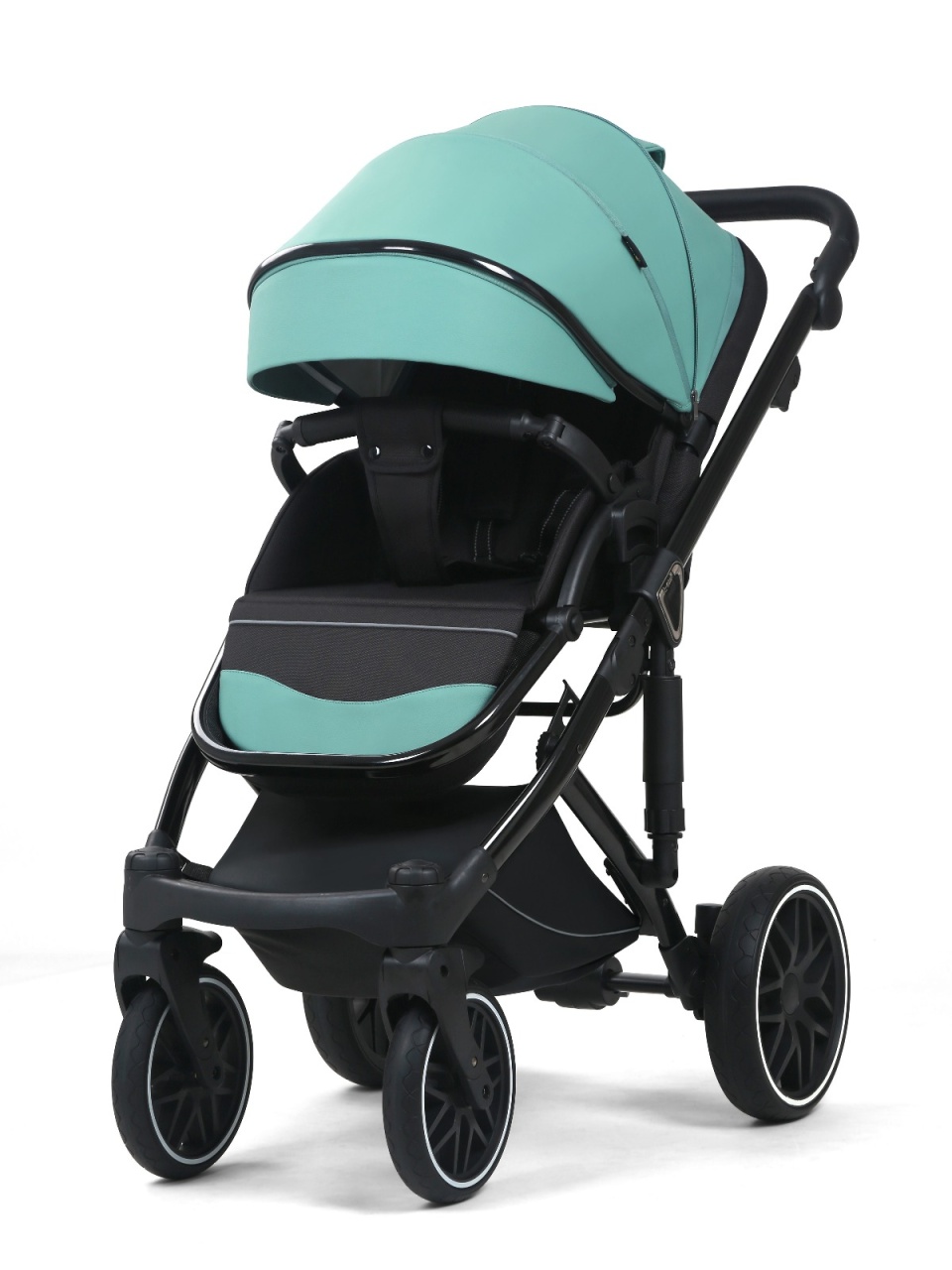 Carucior 3 in 1, G8 Luxury Verde, reversibil, cu suspensii, din piele ECO - 3 | YEO
