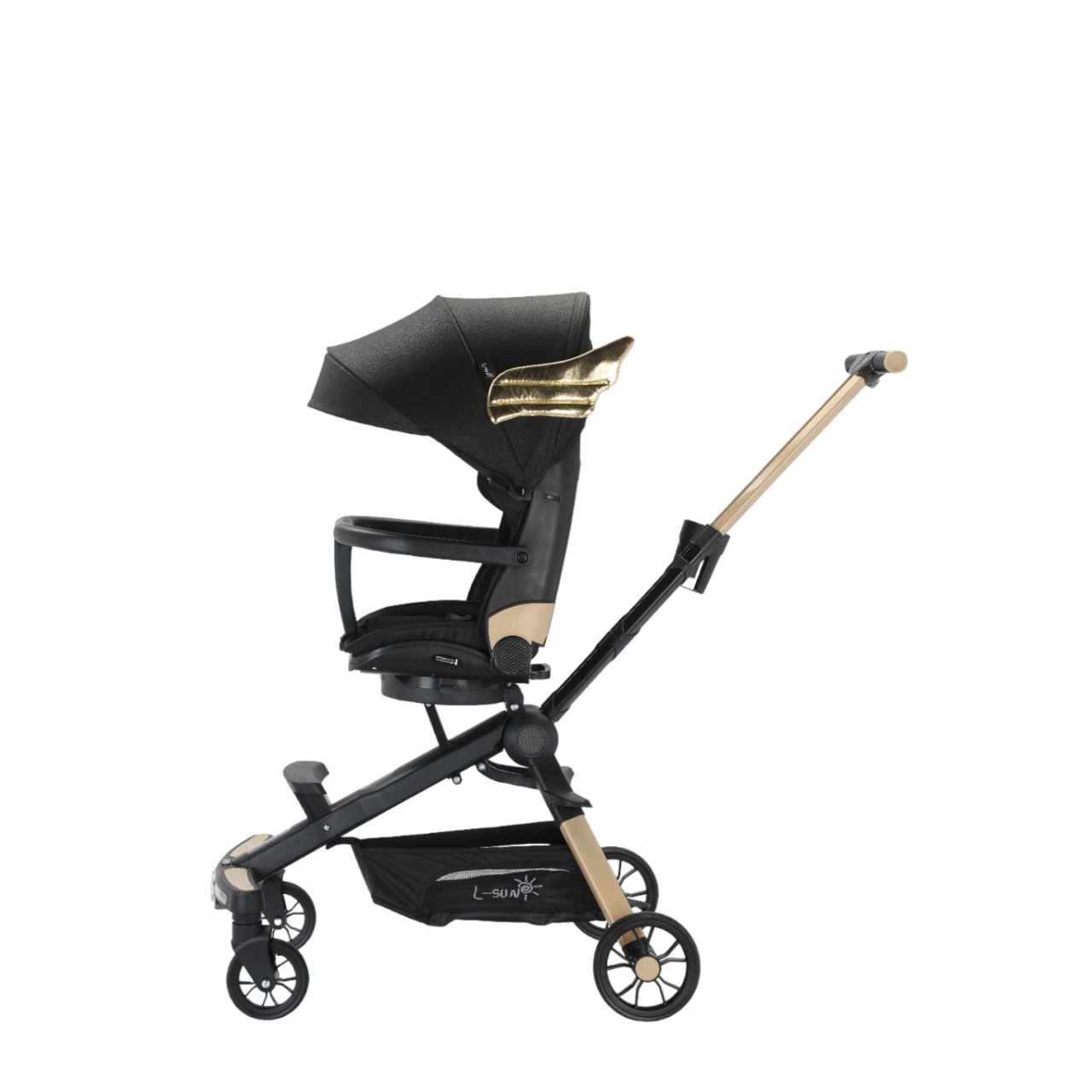 Carucior C2 Deluxe, reversibil, pliabil, cu lumini si muzica, Negru cu flori - 2 | YEO