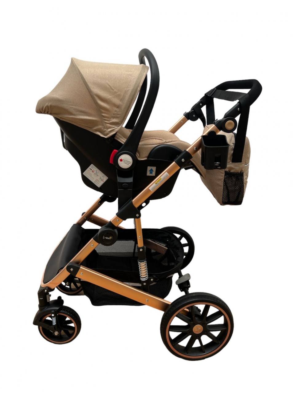 Carucior T4, 3 in 1, cu suspensii, transformabil landou-sport, crem/negru - 2 | YEO