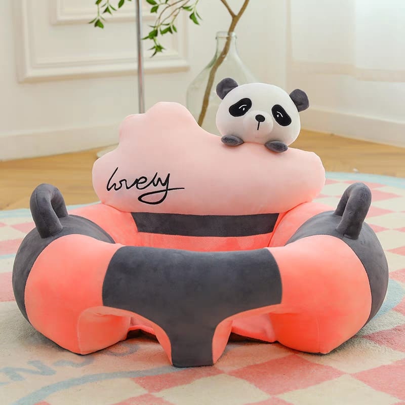 Fotoliu bebelusi cu spatar si suport picioare Lovely Panda roz cu gri - 1 | YEO