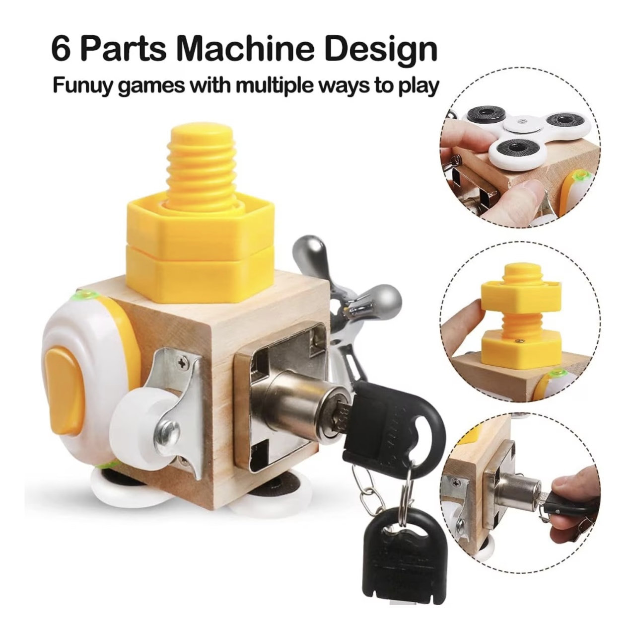 Joc Cub Busy Board cu chei si spinner, multifunctional, 7 in 1 tine-l ocupat - 3 | YEO