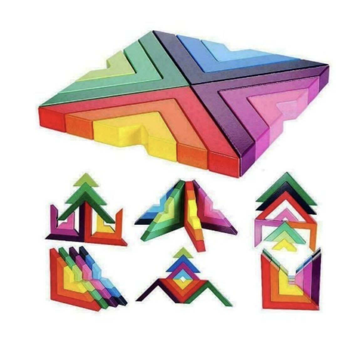 Joc Montessori 12 Piese Unghi Drept Curcubeu - Constructii Matematice, din lemn - 3 | YEO
