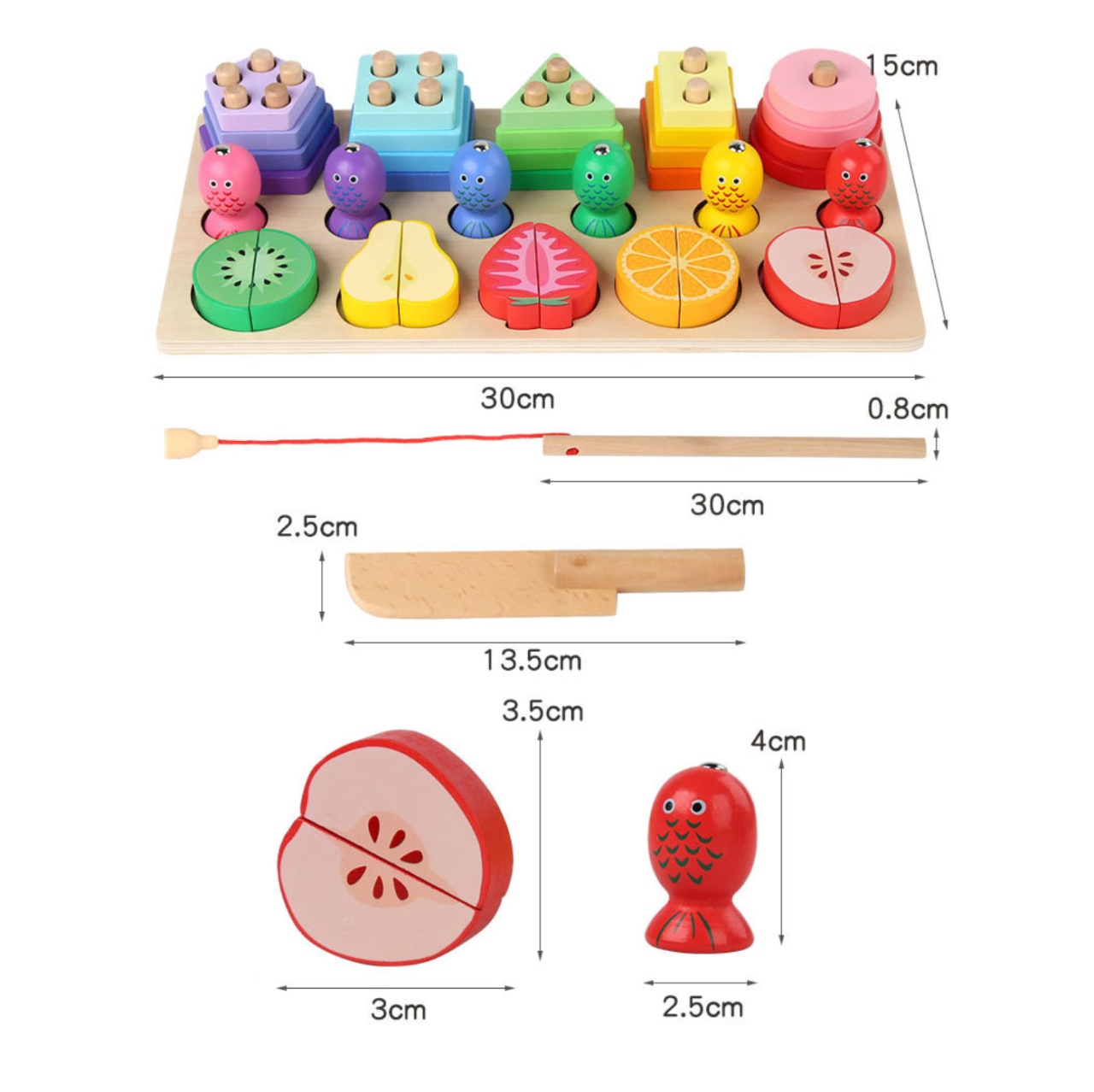 Joc Montessori multifunctional de pescuit, coloane sortatoare si fructe de feliat - 3 | YEO