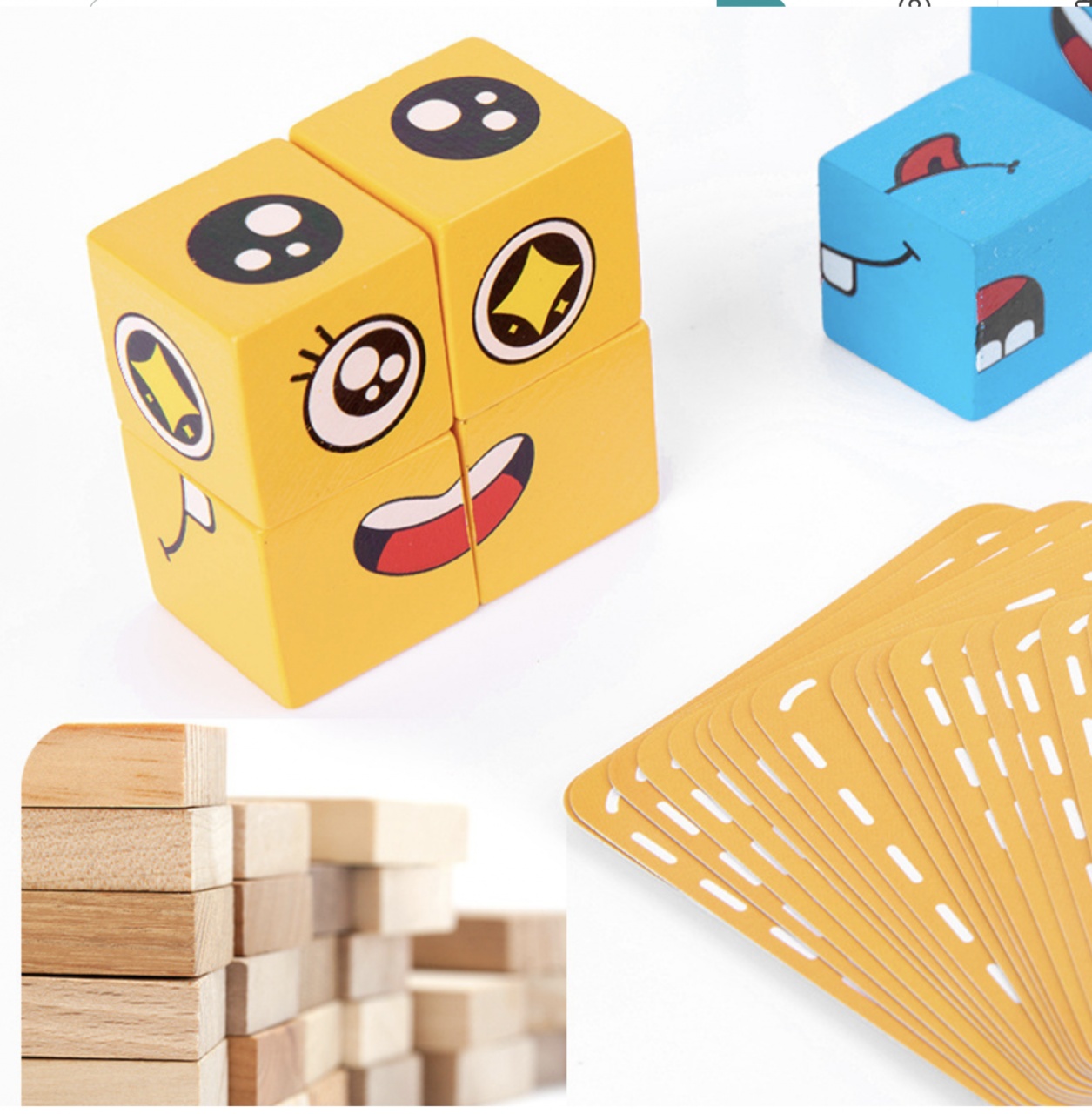 Jocul emotiilor prin cuburi puzzle Expresii Faciale, din lemn - 1 | YEO