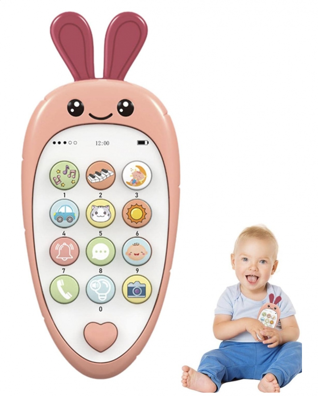Jucarie 2 in 1 telefon cu jucarie de dentitie, iepurasul roz - 2 | YEO