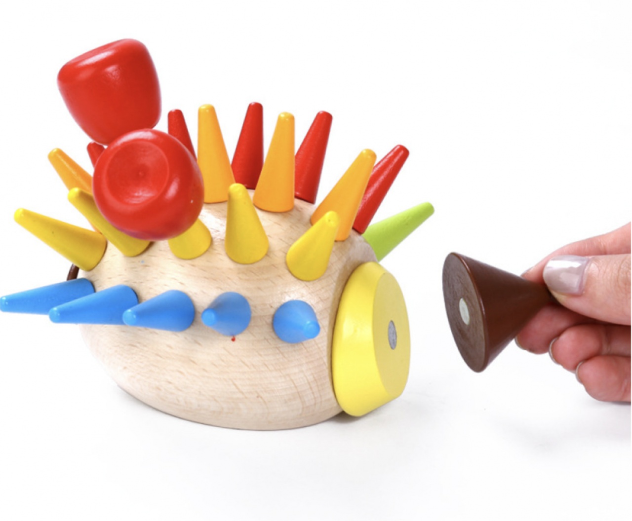 Jucarie Montessori de motricitate fina Ariciul colorat, din lemn - 3 | YEO