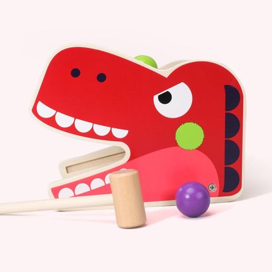Jucarie Montessori Dinozaurul cu Xilofon si pista cu bile si ciocan, din lemn - 3 | YEO