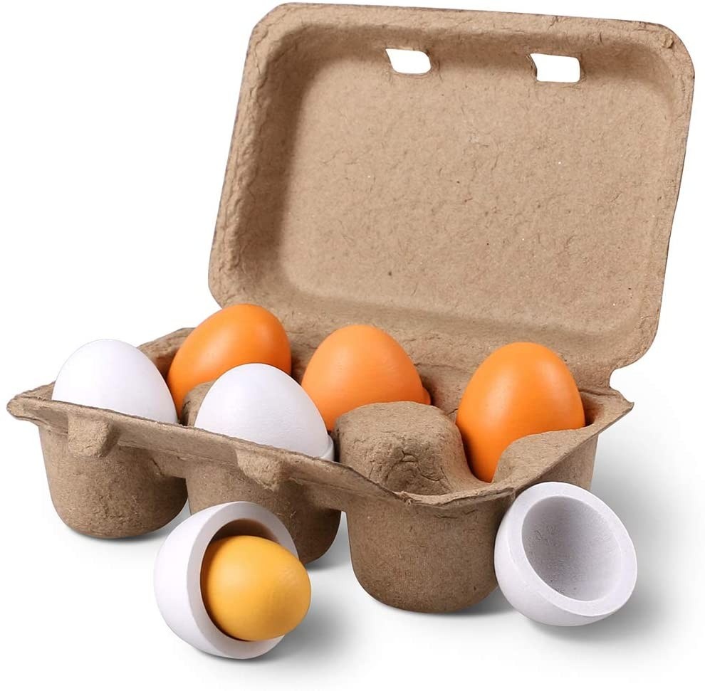 Jucarie tip Montessori, Set 6 oua in cofraj, din lemn
