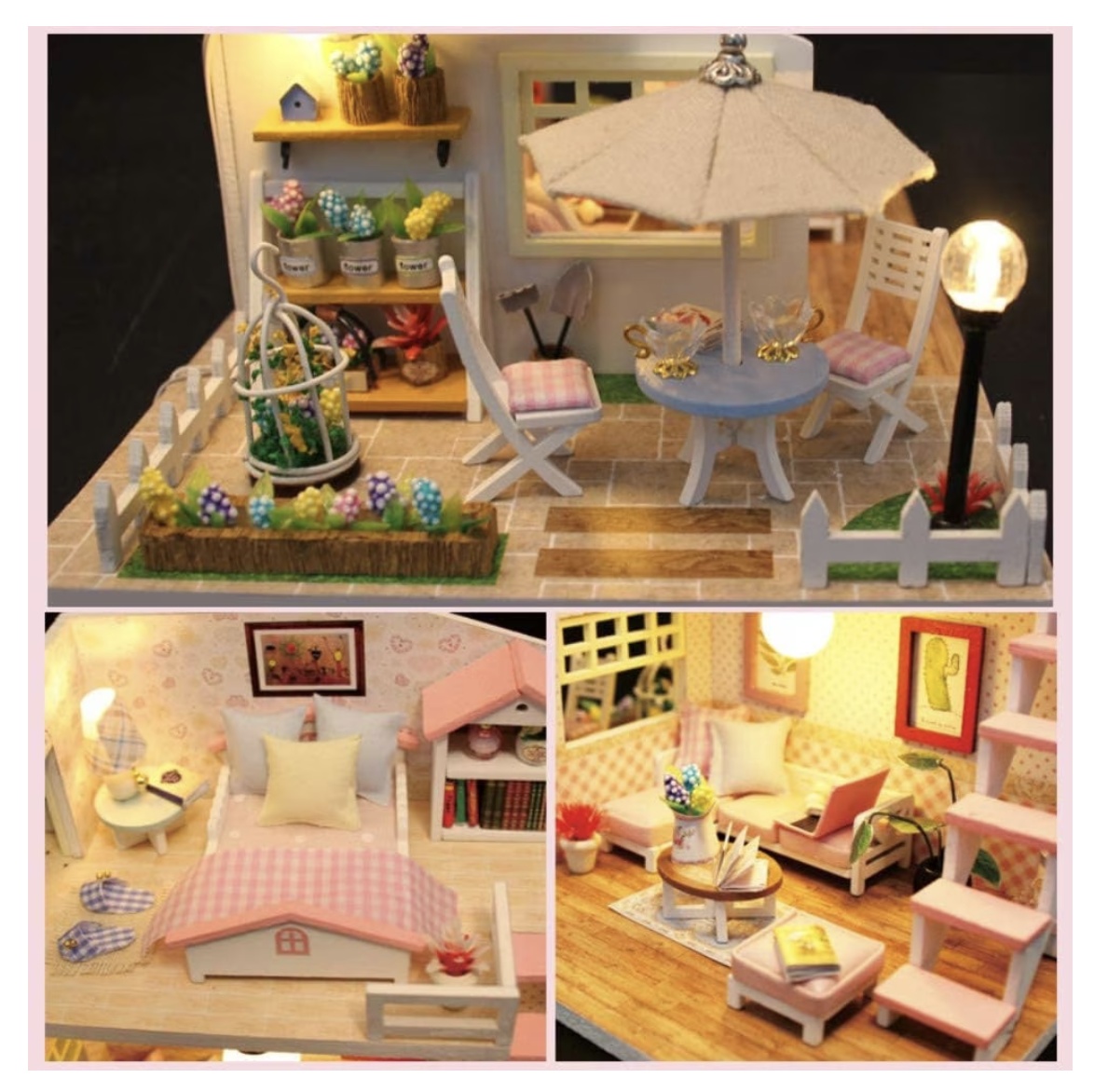 Macheta DIY mobilier casuta papusi cu 2 etaje, Pink Loft scara 1:24 - 3 | YEO