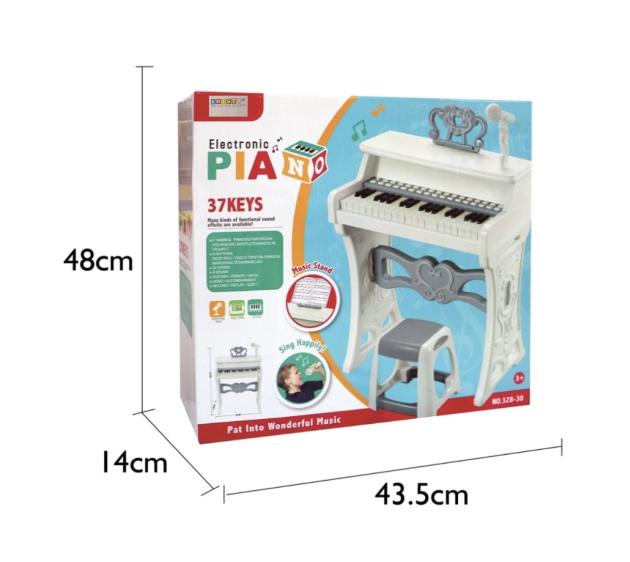 Pian cu scaunel si microfon, 37 clape, Alb Royal - 3 | YEO