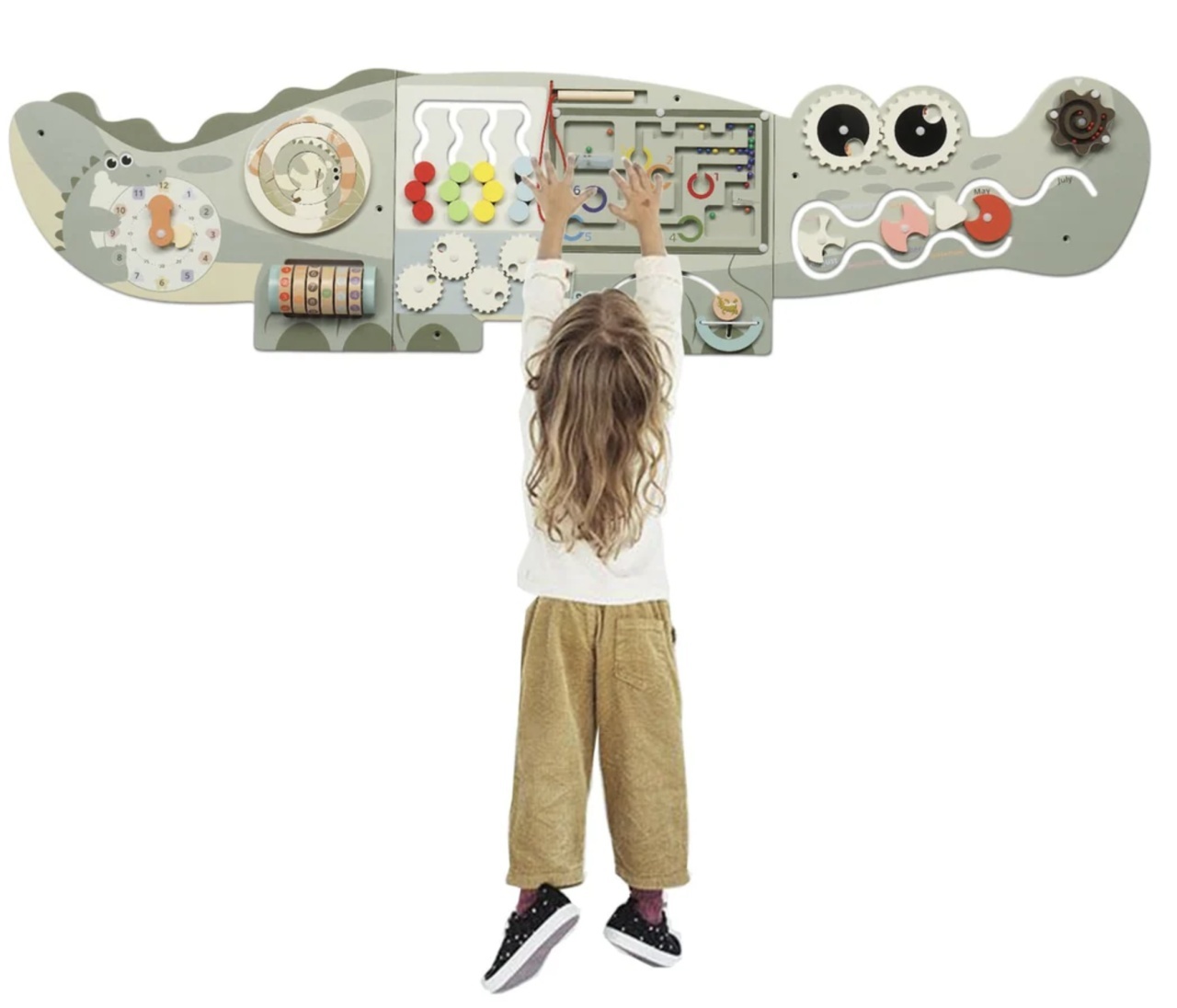 Placa Montessori Busy Board 10 activitati Dinozaur, din lemn