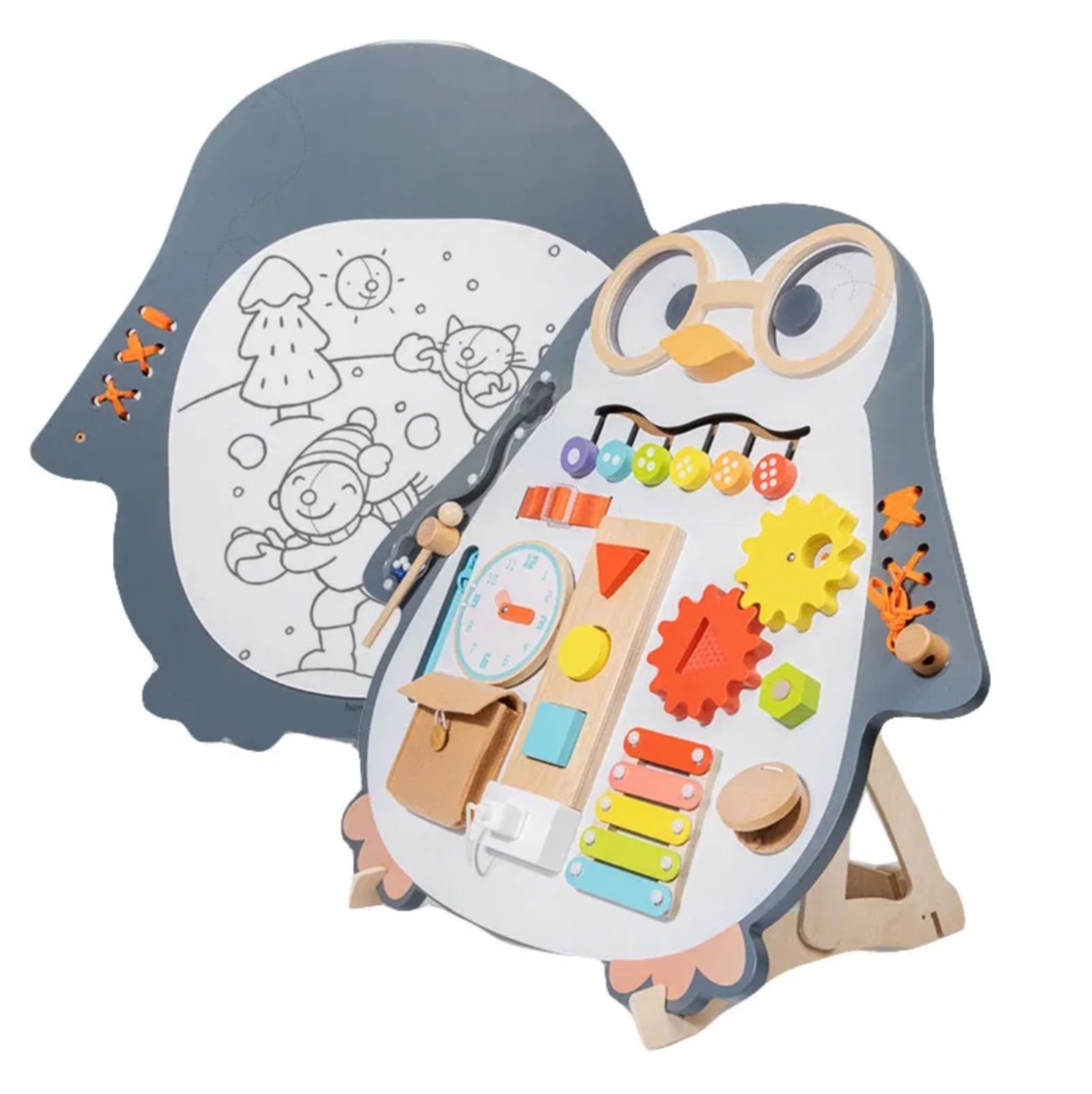Placa Montessori Busy Board Pinguin, din lemn - 3 | YEO