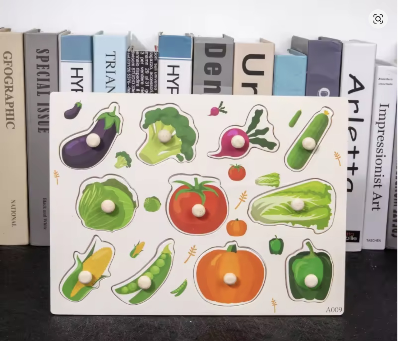 Puzzle Incastru Cu Buton si Imagini cu Legume, din lemn - 1 | YEO