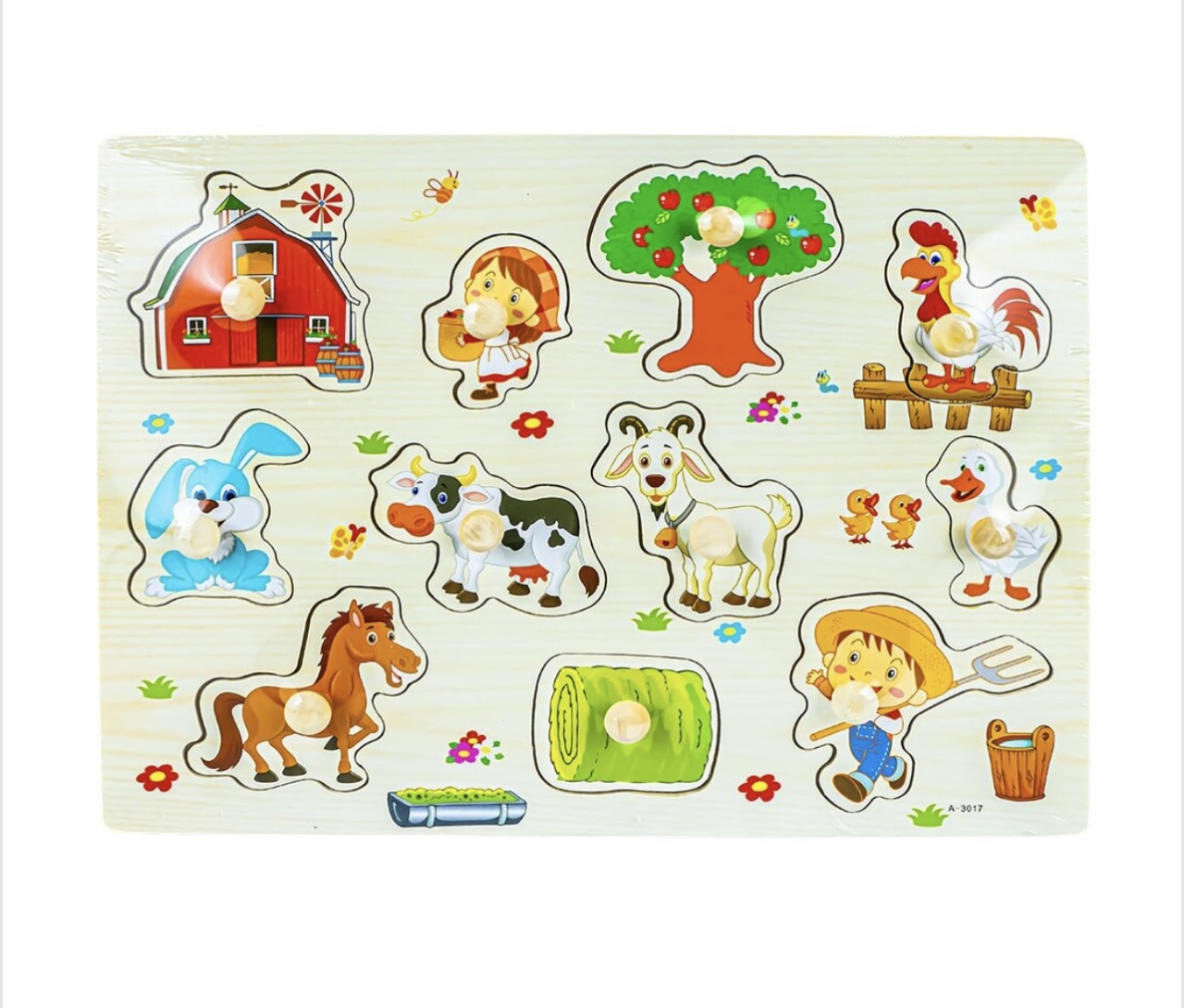 Puzzle Incastru Din Lemn Cu Animale Domestice Cu Buton Si Imagini - 1 | YEO