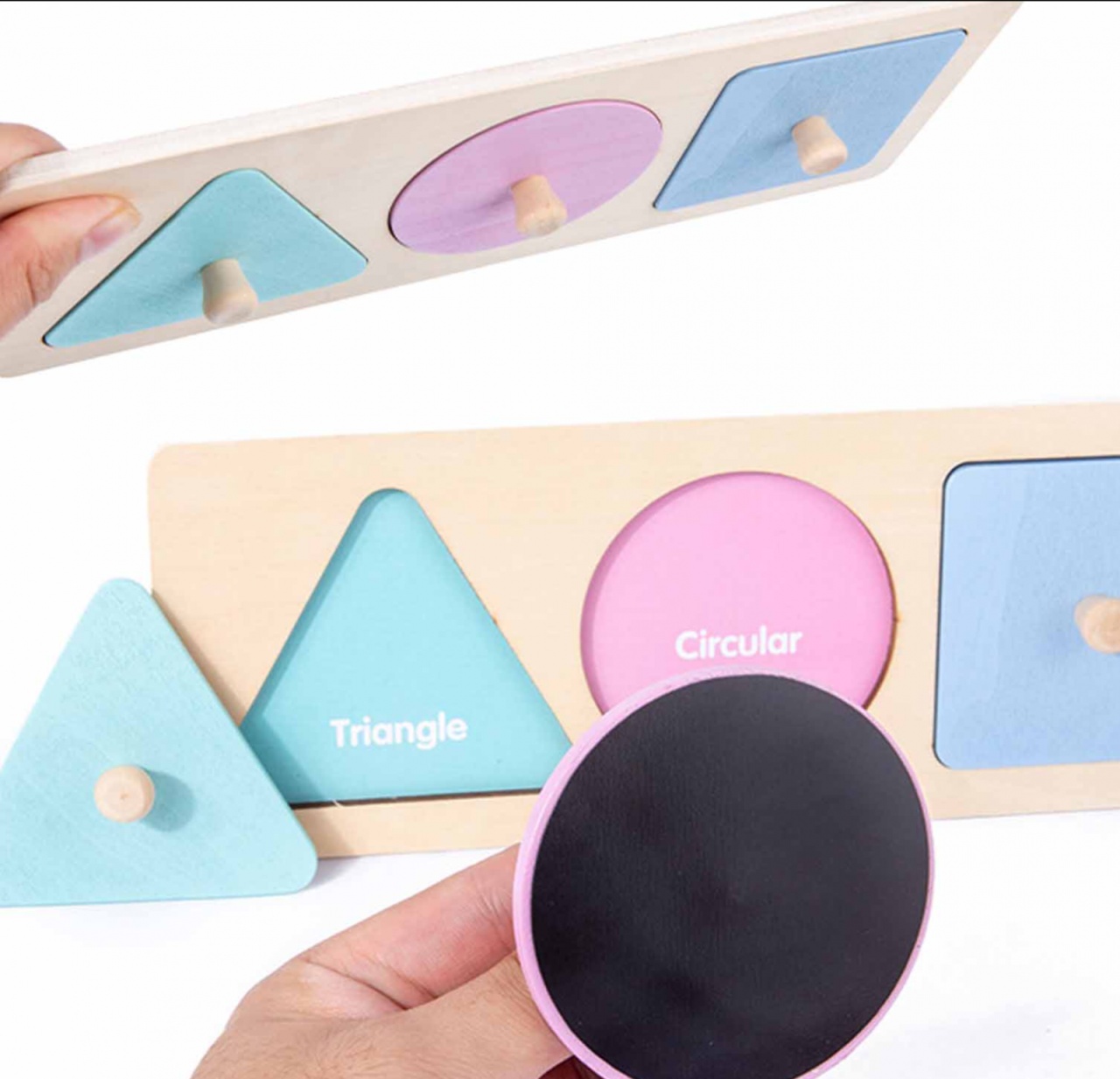 Puzzle incastru magnetic de mari dimensiuni, cu 3 Forme geometrice pastel - 3 | YEO