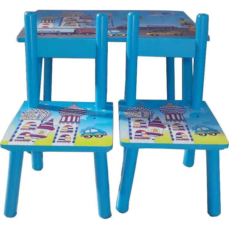 Set masuta cu doua scaune pentru copii, din MDF, albastru, 59x39x40 cm - 1 | YEO