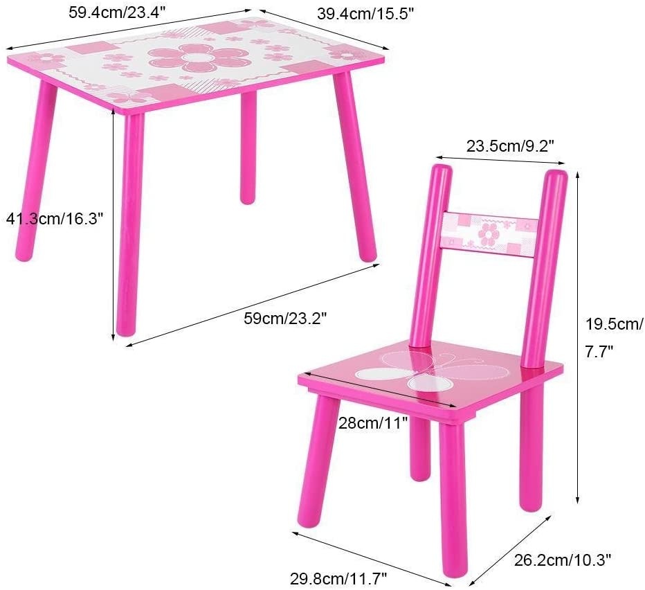 Set masuta cu doua scaune pentru copii, din MDF, Roz cu alb, 59x39x40 cm - 2 | YEO