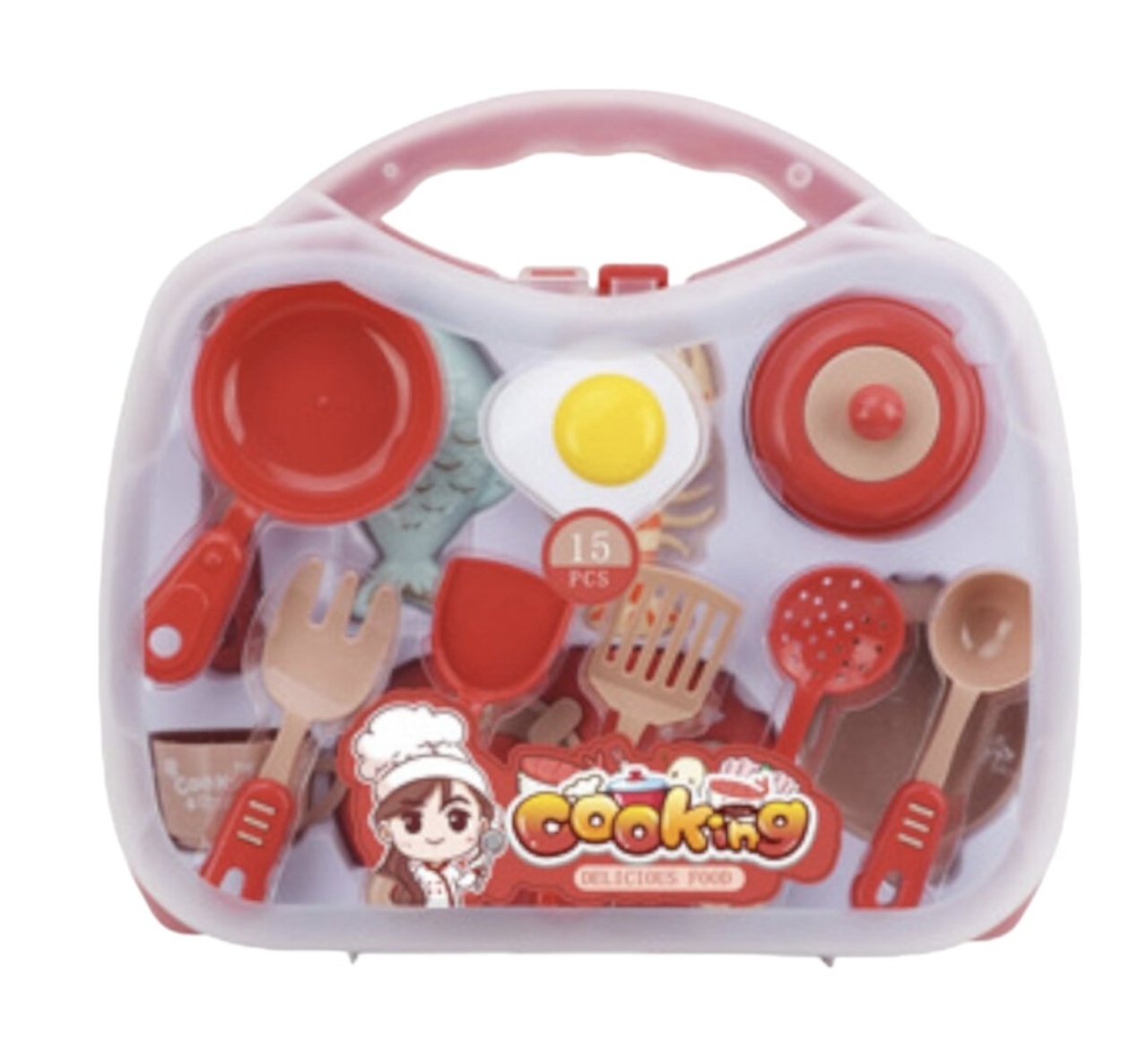Set ustensile de gătit pentru copii - 15 piese, roz