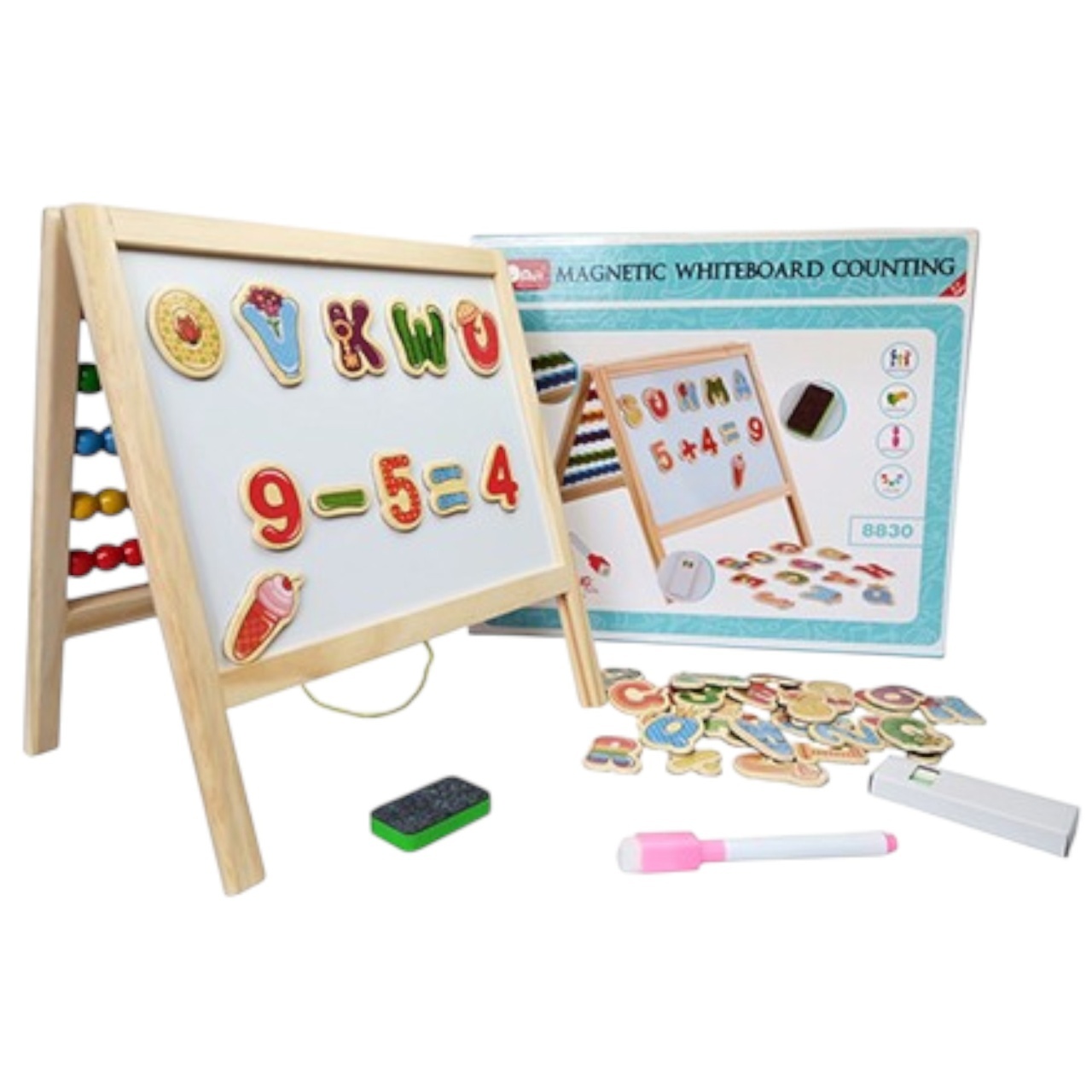 Tabla Montessori 8830, magnetica din lemn cu 2 functii - scriere si numaratoare abac, din lemn - 3 | YEO