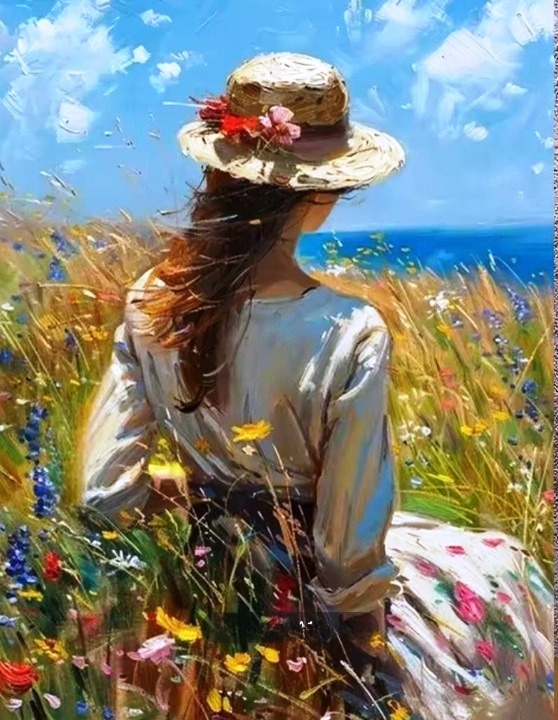 Tablou PM756 Picteaza Dupa Numere, cu rama, 40x50 cm, Femeie in lan de grau