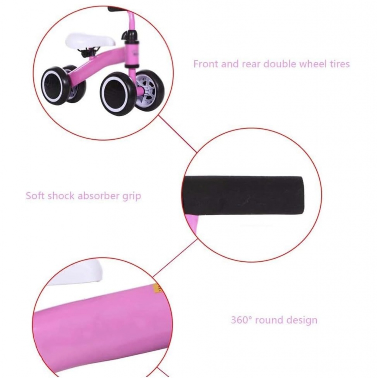 Bicicleta mini cu 4 roti, fara pedale, 1-3 ani, B04 Roz - 3 | YEO