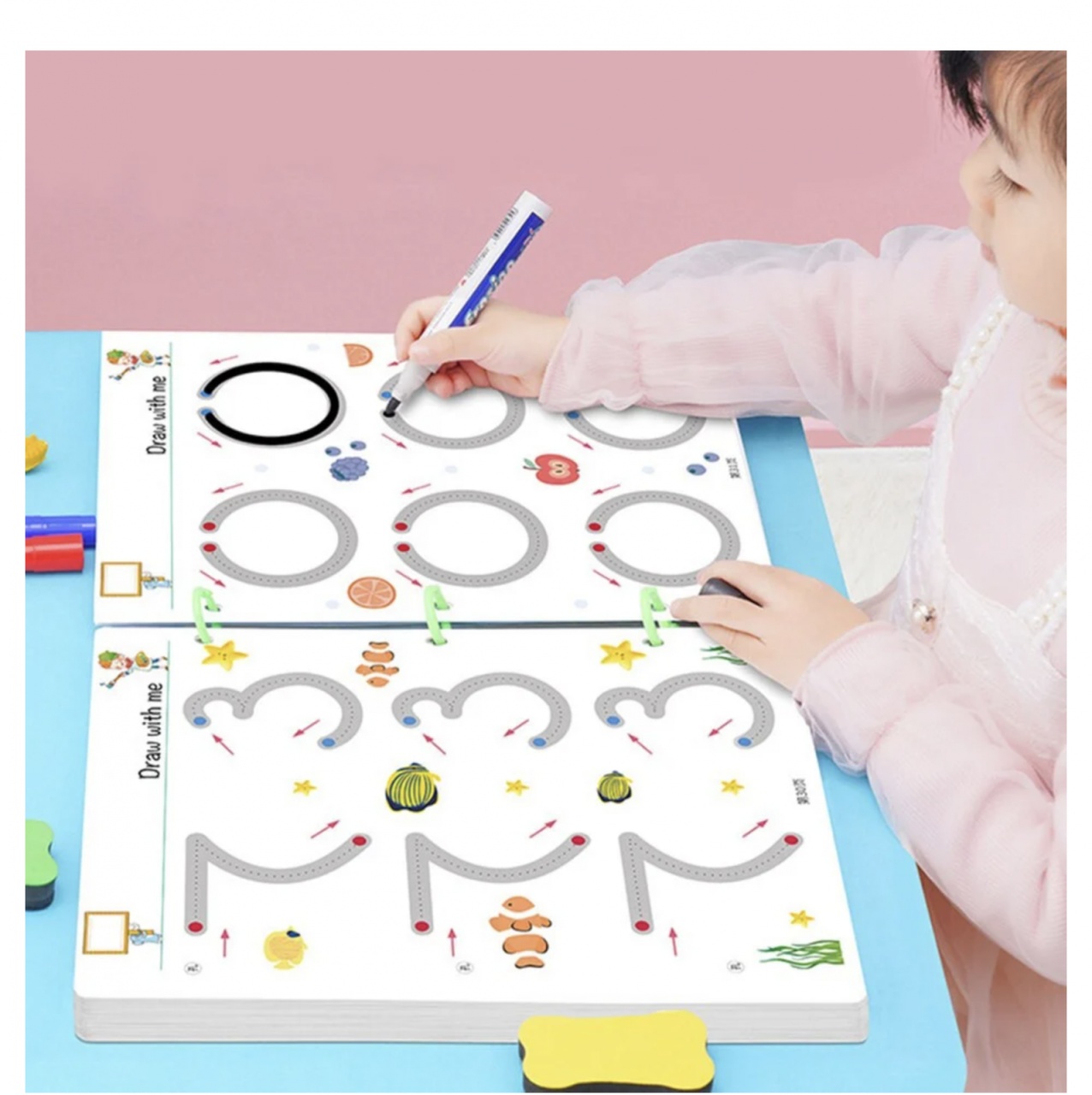 Carte educativa reutilizabila cu planse imprimate, Urmeaza linia punct cu punct - 1 | YEO